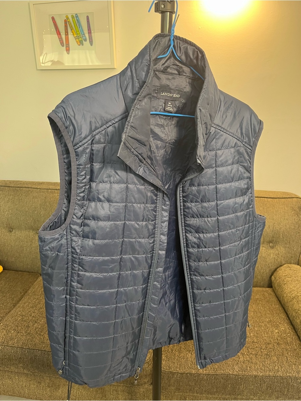 Lands' End Men's Quilted Lightweight Vest - Navy Blue